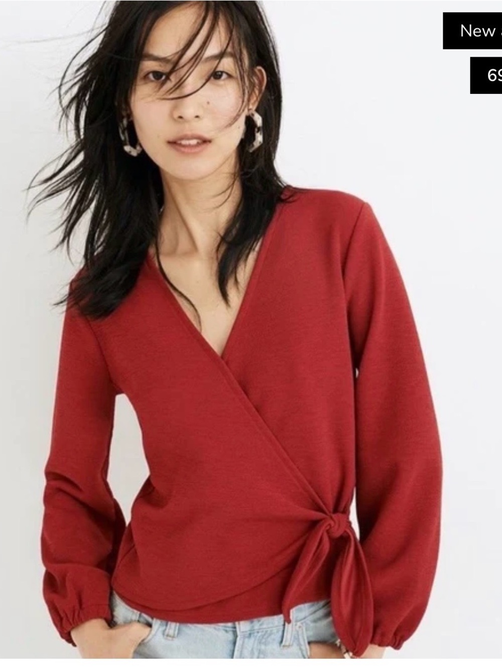 MADEWELL Texture & Thread Crossbody Wrap Top In Red Crepe